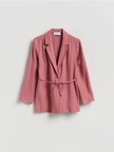 Marynarka z wiązaniem - brudny róż. Czerwone marynarki i żakiety Reserved, l, bez wzorów, z tkaniny. Za 179,99 zł.