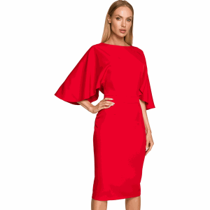 Sukienka elegancka ołówkowa z szerokimi rękawami czerwona z pelerynką. Czerwone sukienki Sukienki.shop, na komunię, xxl, bez wzorów, eleganckie, bez kołnierzyka, bez ramiączek, ołówkowe. Za 309,00 zł.