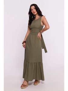 Be Wear Sukienka w kolorze khaki rozmiar: M. Brązowe sukienki Be Wear, m, bez wzorów, bez kołnierzyka, bez ramiączek, maxi, rozkloszowane. Za 219,60 zł.