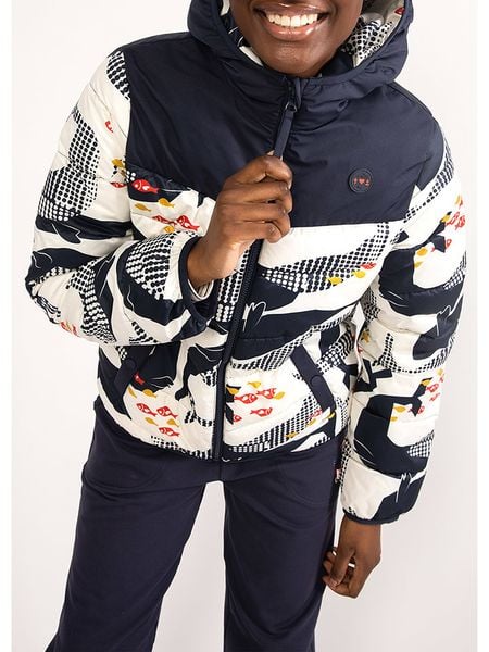 Blutsgeschwister Kurtka pikowana "Cloud Stepperwhales" w kolorze kremowo-granatowym rozmiar: XXL. Brązowe kurtki Blutsgeschwister, xxl, bez wzorów, bez kaptura. Za 333,81 zł.