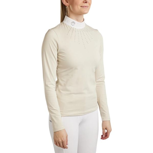 Damska koszulka polo do jazdy konnej z długim rękawem Montar MoEmilia. Brązowe bluzki MONTAR, bez wzorów, sportowe, bez kołnierzyka, bez ramiączek. Za 365,50 zł.