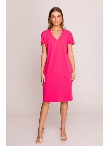Stylove Sukienka w kolorze różowym rozmiar: L. Różowe sukienki Stylove, na co dzień, l, bez wzorów, bez kołnierzyka, bez ramiączek, midi, proste. Za 188,85 zł.