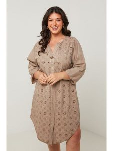 Curvy Lady Sukienka w kolorze szarobrązowym rozmiar: 48/50. Brązowe sukienki Curvy Lady, bez wzorów, klasyczne, bez kołnierzyka, bez ramiączek, midi. Za 153,71 zł.