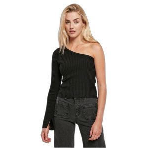 Sweter court z jednym rękawem z dzianiny prążkowanej kobieta Urban Classics. Czarne swetry klasyczne Urban Classics, na zimę, z dzianiny, bez kołnierzyka. Za 214,00 zł.