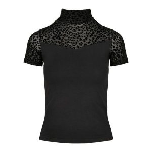 Koszulka damska Urban Classics flock lace turtleneck (Duże rozmiary). Czarne koszulki sportowe Urban Classics, bez wzorów, bez ramiączek, na golfa. Za 183,50 zł.
