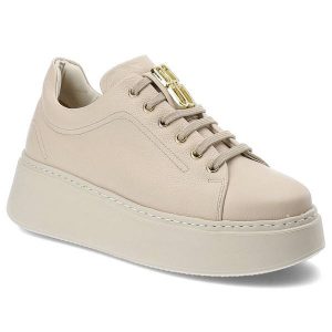 Beżowe Sneakersy Karino Modne Półbuty Damskie. Brązowe półbuty Karino, bez wzorów, ze skóry, bez obcasa, na platformie, bez zapięcia. Za 409,00 zł.