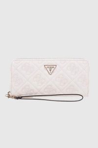 GUESS Biały duży portfel damski Adelasia. Białe portfele Guess, z aplikacjami, ze skóry ekologicznej. W wyprzedaży za 255,99 zł.