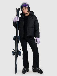 4F Spodnie narciarskie softshell membrana 10000 damskie - czarne XS. Czarne spodnie z wysokim stanem 4f, bez wzorów, z materiału, z podwyższonym stanem. Za 599,99 zł.