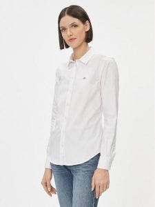 Gant Koszula Slim Stretch Oxford 4300141 Biały Slim Fit. Białe koszule GANT, bez wzorów, z bawełny, bez kołnierzyka, bez ramiączek. Za 349,99 zł.