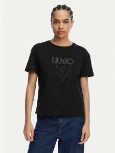 Liu Jo T-Shirt WA6238 JS923 Czarny Regular Fit. Czarne t-shirty Liu Jo, xl, bez wzorów, z bawełny, bez kołnierzyka, bez ramiączek. Za 299,99 zł.