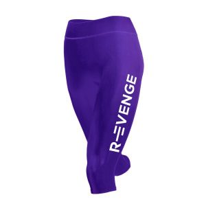 Legginsy techniczne do biegania Capri damskie z taśmami kinetycznymi. Fioletowe legginsy R-EVENGE, bez wzorów, z materiału. Za 212,88 zł.