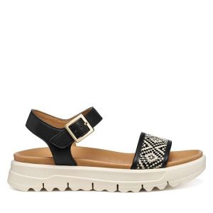 Sandały Geox. Czarne sandały Geox, bez wzorów, bez obcasa, na płaskiej podeszwie, bez zapięcia. Za 459,99 zł.