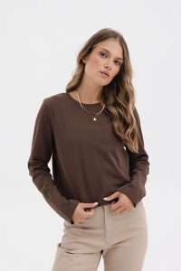 BLUZKA PENNY CZEKOLADOWA M - Flawless. Brązowe bluzki Flawless, m, bez wzorów, z bawełny, klasyczne, bez kołnierzyka, bez ramiączek. Za 170,00 zł.