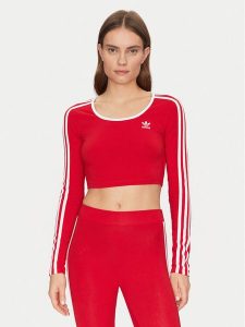 Adidas Bluzka adicolor 3-Stripes JD4626 Czerwony Slim Fit. Czerwone bluzki ADIDAS, s, bez wzorów, z bawełny, bez kołnierzyka, bez ramiączek. Za 129,99 zł.