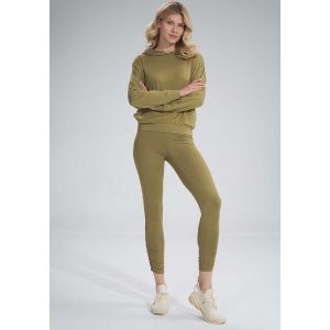 Legginsy z Marszczoną Nogawką - Jasna Oliwka. Brązowe legginsy Figl, bez wzorów, z dresówki. Za 159,00 zł.