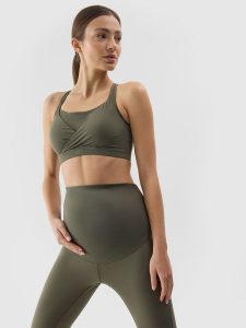 4F Biustonosz ciążowy treningowy ułatwiający karmienie damski - khaki S. Brązowe biustonosze 4f, bez wzorów, z dzianiny. W wyprzedaży za 69,99 zł.