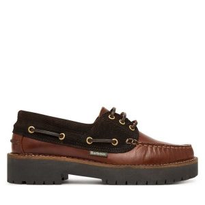 Półbuty Barbour. Brązowe półbuty Barbour, bez wzorów, bez obcasa, na płaskiej podeszwie, bez zapięcia. Za 453,99 zł.