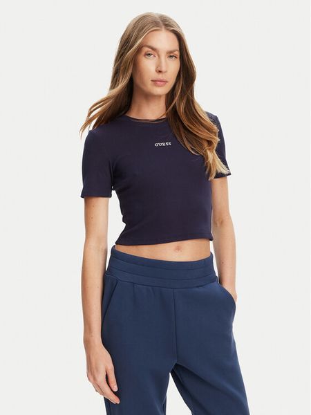 Guess T-Shirt V5YP08 K8RT2 Granatowy Slim Fit. Niebieskie t-shirty Guess, xs, z aplikacjami, z wiskozy, bez kołnierzyka, bez ramiączek. Za 99,99 zł.