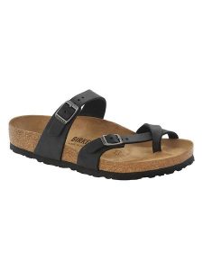 Birkenstock Skórzane japonki "Mayari" w kolorze czarnym rozmiar: 39. Czarne klapki Birkenstock, bez wzorów, z otwartym noskiem, bez obcasa. Za 435,95 zł.