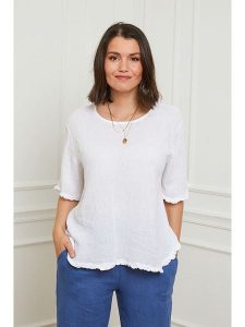 Curvy Lady Lniana koszulka w kolorze białym rozmiar: 48/50. Białe bluzki Curvy Lady, bez wzorów, ze lnu, klasyczne, bez kołnierzyka, bez ramiączek. Za 127,35 zł.