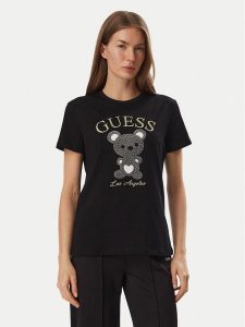 Guess T-Shirt V6BI28 K9360 Czarny Regular Fit. Czarne t-shirty Guess, xl, z aplikacjami, z bawełny, bez kołnierzyka, bez ramiączek. Za 234,99 zł.