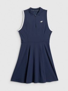 4F Sukienka tenisowa damska - granatowa M. Niebieskie sukienki 4f, na co dzień, m, bez wzorów, z dzianiny, sportowe, bez kołnierzyka, bez ramiączek, maxi, sportowe. Za 129,99 zł.