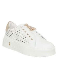 Patrizia Pepe Skórzane sneakersy w kolorze złoto-białym rozmiar: 37. Białe trampki Patrizia Pepe, bez wzorów, bez zapięcia. Za 469,99 zł.