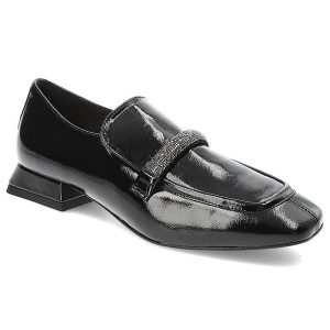 Czarne Półbuty Armodo Stylowe Buty Damskie. Czarne półbuty Armodo, bez wzorów, ze skóry, bez obcasa, bez zapięcia. Za 319,00 zł.