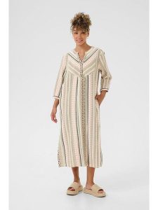 Cream Sukienka w kolorze oliwkowo-kremowym rozmiar: 38. Brązowe sukienki Cream, bez wzorów, z bawełny, bez kołnierzyka, bez ramiączek, midi. Za 173,99 zł.