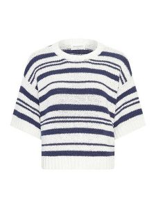 MOSS COPENHAGEN Sweter "Hannalie" w kolorze granatowo-kremowym rozmiar: L/XL. Brązowe swetry oversize Moss Copenhagen, l, bez wzorów, z bawełny, bez ramiączek. Za 179,22 zł.