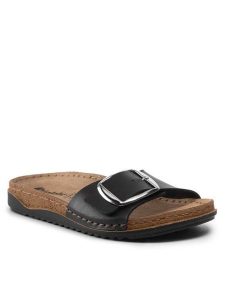 Inblu Klapki AA025J01 RO Czarny. Czarne klapki Inblu, bez wzorów, ze skóry, bez obcasa. Za 63,99 zł.