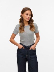 Vero Moda Koszulka w kolorze szarym rozmiar: XL. Szare bluzki Vero Moda, xl, bez wzorów, z bawełny, bez kołnierzyka, bez ramiączek. Za 56,93 zł.