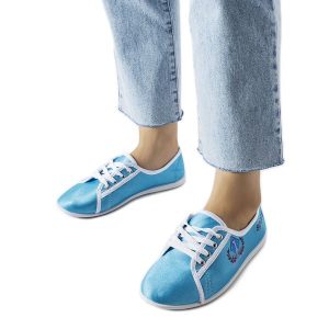 Niebieskie tenisówki damskie Woodstock. Niebieskie trampki bez wzorów, bez zapięcia. Za 59,04 zł.