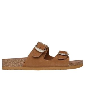 Sandały damskie Skechers Boho Clic Arch fit. Brązowe sandały Skechers, bez wzorów, bez obcasa, bez zapięcia. Za 346,00 zł.