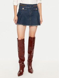Guess Spódnica jeansowa W4PD1B D5JV1 Granatowy Regular Fit. Niebieskie spódnice Guess, z aplikacjami, z bawełny. Za 419,99 zł.