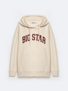 Bluza damska z kapturem z logo BIG STAR beżowa Rubialsa 103. Białe bluzy Big Star, l, bez wzorów, z materiału, z kapturem. W wyprzedaży za 199,99 zł.