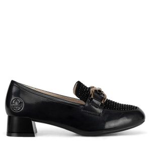 Półbuty Rieker. Czarne czółenka Rieker, bez wzorów, bez obcasa, na obcasie, bez zapięcia. Za 379,99 zł.