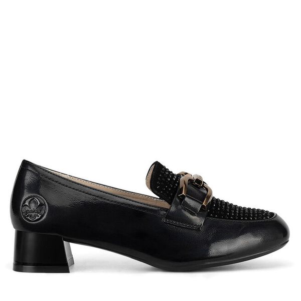 Półbuty Rieker. Czarne czółenka Rieker, bez wzorów, bez obcasa, na obcasie, bez zapięcia. Za 379,99 zł.