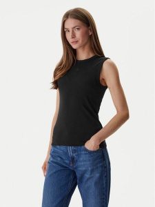 Calvin Klein Jeans Top LV047B265G Czarny Slim Fit. Czarne topy Calvin Klein Jeans, s, bez wzorów, z bawełny, bez kołnierzyka, bez ramiączek. Za 169,99 zł.