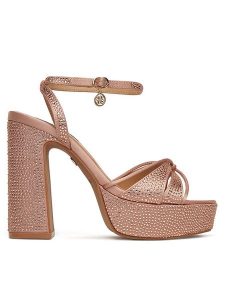Nine West Sandały S3SH005-01A Różowy. Czerwone sandały Nine West, bez wzorów, z materiału, bez obcasa, na słupku, bez zapięcia. Za 181,99 zł.