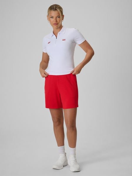 4F Spodenki kibica damskie - czerwone M. Czerwone szorty 4f, bez wzorów, z dresówki. Za 129,99 zł.