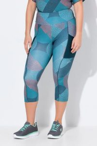 Damskie Legginsy funkcyjne 3/4 szybkoschnące. Niebieskie legginsy Ulla Popken, bez wzorów, z elastanu, z podwyższonym stanem. Za 211,99 zł.