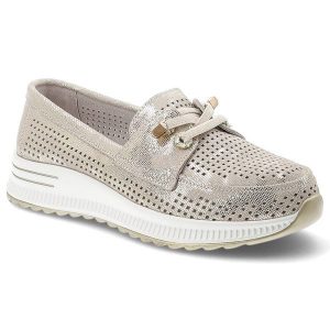 Półbuty damskie Artiker, cholewka ze skóry naturalnej perforowana struktura metaliczne wykończenie, złote, 58C0485. Żółte półbuty ARTIKER, bez wzorów, ze skóry, bez obcasa, bez zapięcia. Za 219,00 zł.