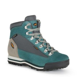 Buty sportowe trekkingowe damskie Aku Ultralight Gore-tex wysokie. Szare buty trekkingowe Aku, z gore-texu, bez zapięcia. Za 499,00 zł.