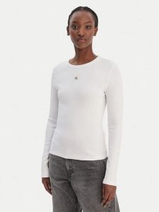 Calvin Klein Jeans Bluzka LV047E205G Biały Slim Fit. Białe bluzki Calvin Klein Jeans, xxs, bez wzorów, z bawełny, bez kołnierzyka, bez ramiączek. Za 209,99 zł.