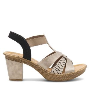 Sandały Rieker. Brązowe sandały Rieker, bez wzorów, bez obcasa, na słupku, bez zapięcia. Za 299,99 zł.