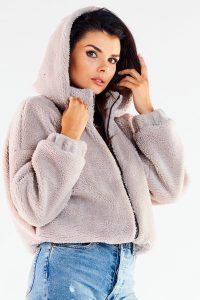 Krótka Kurtka z Futerkowej Przędzy - Beżowa. Brązowe kurtki Awama, l, bez wzorów, z materiału, bez kaptura. Za 298,90 zł.
