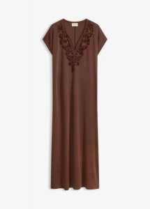 Sukienka tunikowa z haftem. Niebieskie sukienki bonprix, bez wzorów, bez kołnierzyka, bez ramiączek. Za 139,99 zł.