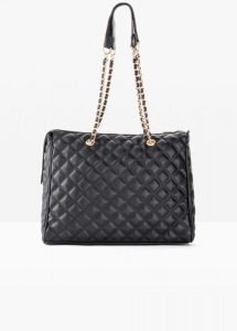Torebka shopper. Czarne shopper bag bonprix, bez wzorów, pikowane, bez dodatków. Za 147,99 zł.