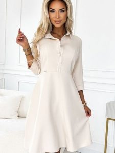 Sukienka Model Sandy 286-7 Beige - Numoco. Brązowe sukienki NUMOCO, na co dzień, l, bez wzorów, z elastanu, bez kołnierzyka, plus size, bez ramiączek, koszulowe. Za 289,68 zł.
